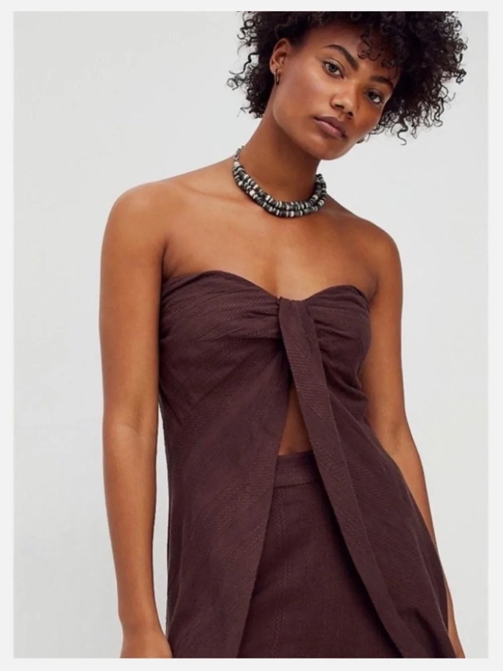Free people bandita set, Strapless Brown Twist-Front Maxi Dress, never worn